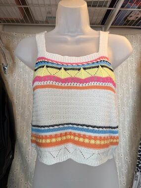 Women’s Cream Knit Tank Top with Multicolor Stripes